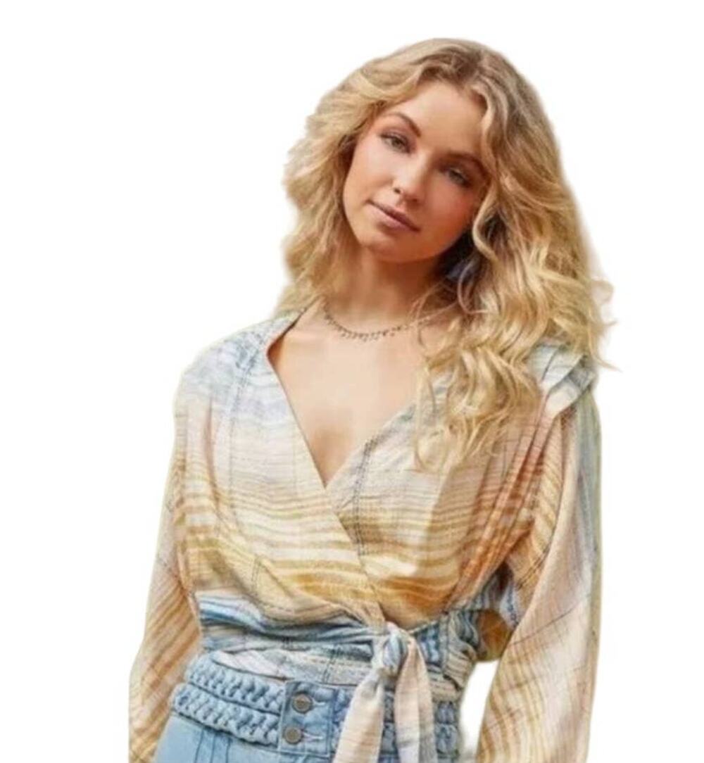 We The Free Maldives Cropped Wrap Plaid Top Small